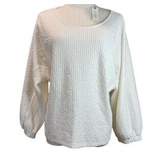 LIKE NEW W/O TAGS Anthropologie Textured Cream Long Sleeve Blouse Top Size L $35